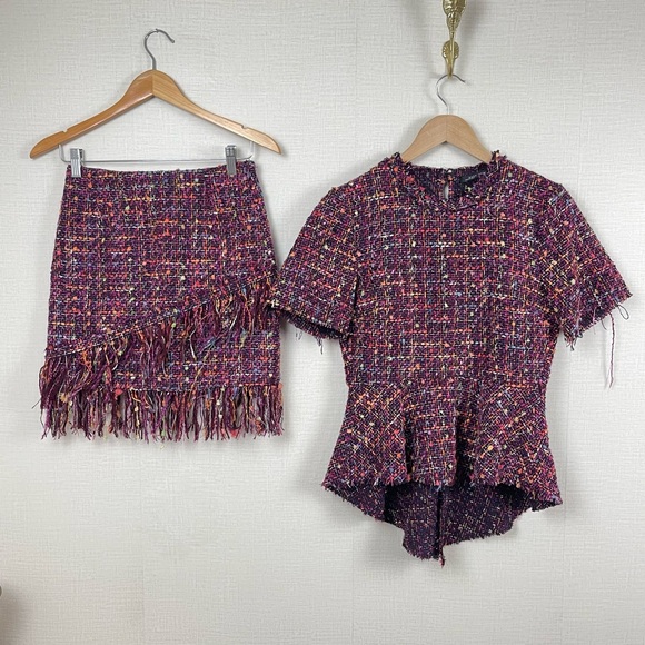 Zara Women Multicolored Tweed Peplum Set size XS - Picture 4 of 12